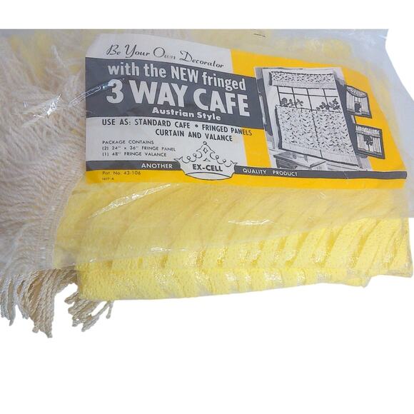 Vintage Ex Cell 3 Way Cafe Austrian Style Yellow Fringe Curtains Set of 3 READ - Picture 2 of 7